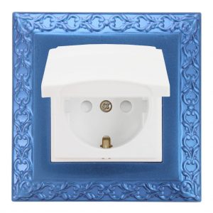 قاب کلاسیک آبی فیروزه ایی و پریز ارت دار درب دار با قفل کودک آذین 3896A-4108 پارت الکتریک