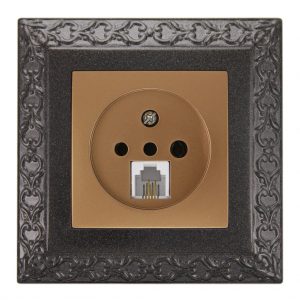 قاب کلاسیک مشکی و پریز تلفن دو منظوره آذین 3896.2-4028 پارت الکتریک