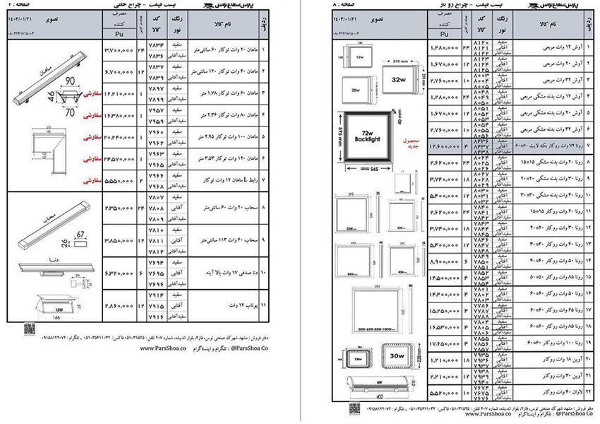 لیست قیمت پارس شعاع توس 1403