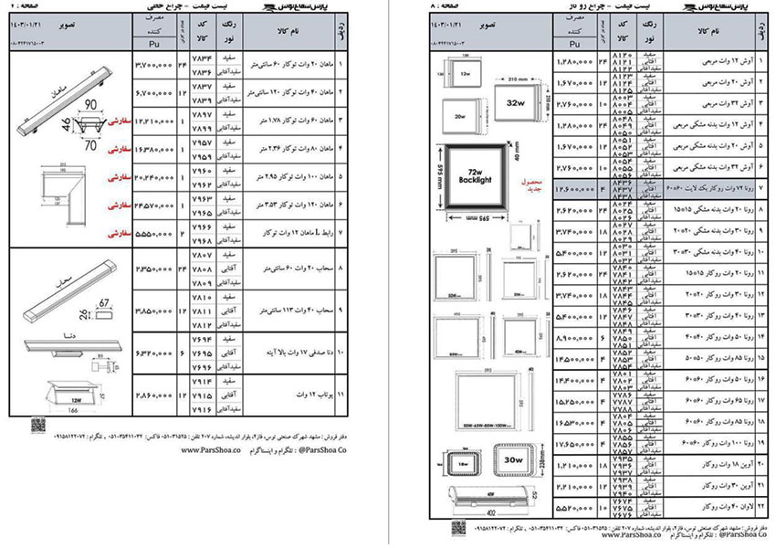 لیست قیمت پارس شعاع توس 1403