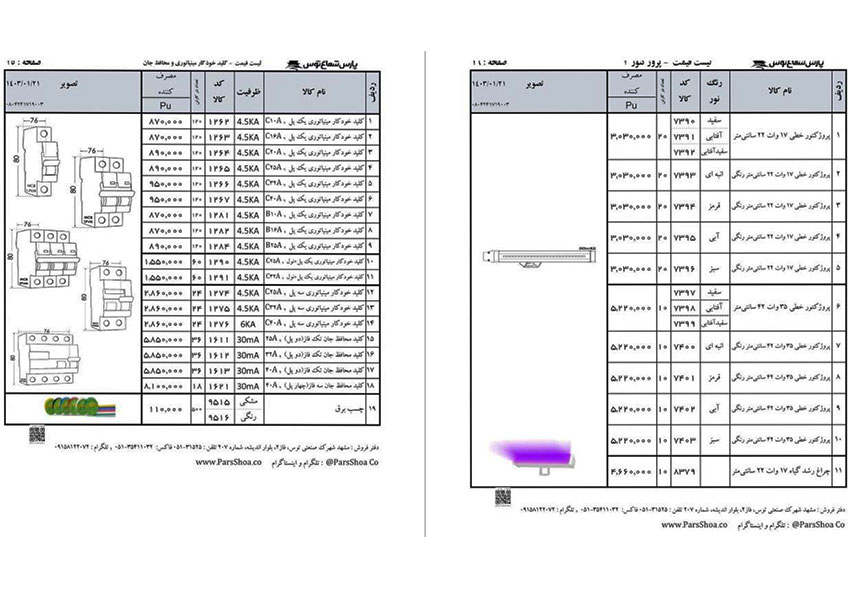 لیست قیمت پارس شعاع توس 1403