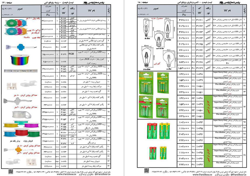 لیست قیمت پارس شعاع توس 1403